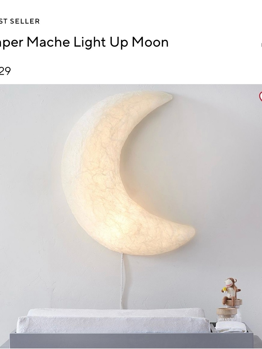 Pottery Barn Kids Paper Mache Light Up Moon in White/Cream